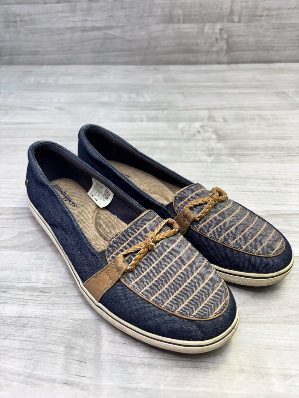 Jed’s Grasshoppers Navy and Tan Braided-Accent Slip-On Flats 7.5